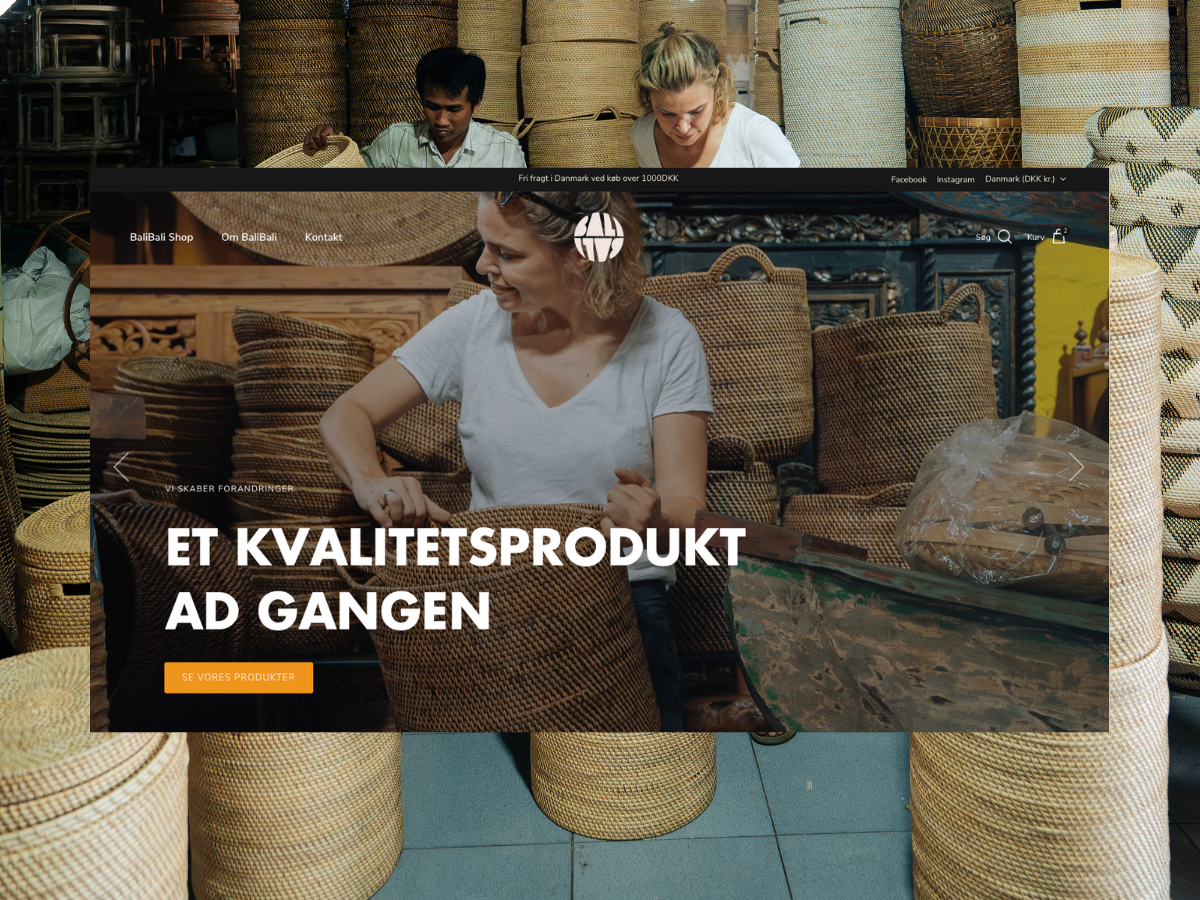 BaliBali forside i Shopify