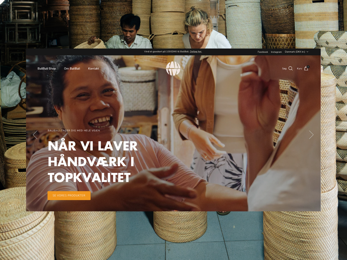 BaliBali forside i Shopify, 2